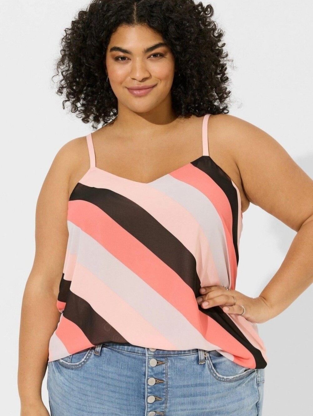 Womens Torrid Sophie Chiffon Swing Cami Coral Stripe Size 1 Can Fit XL